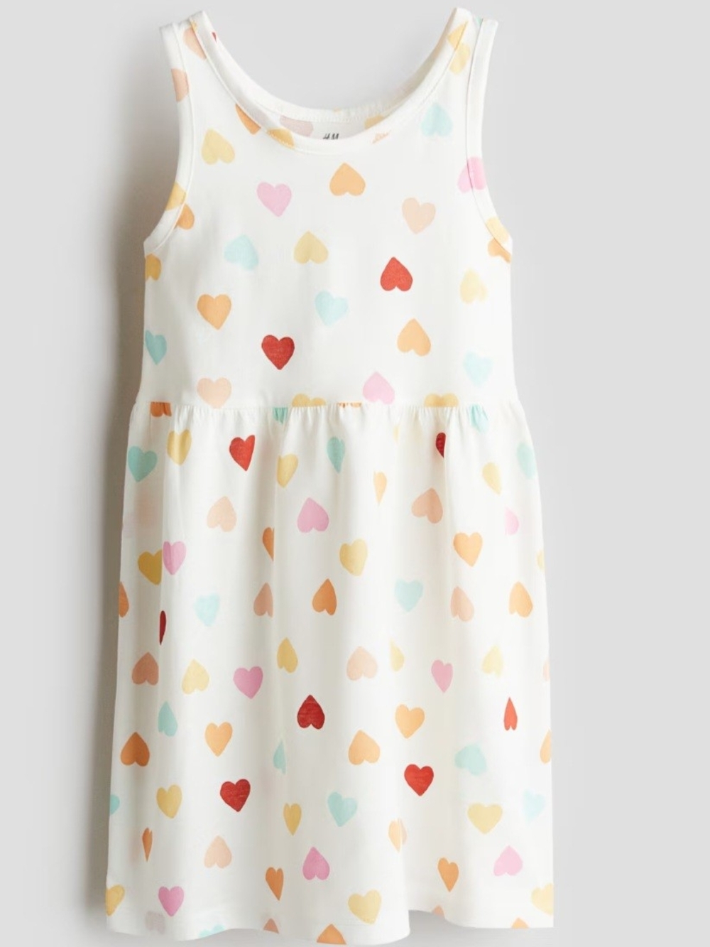 H&M White Tank Dress with Multi-Color Heart Print Size 8-10 Youth